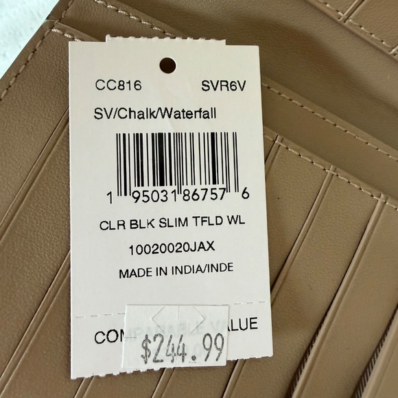 Coach Colorblock Slim Trifold Leather Snap Wallet in Chalk/Waterfall - Picture 5 of 14